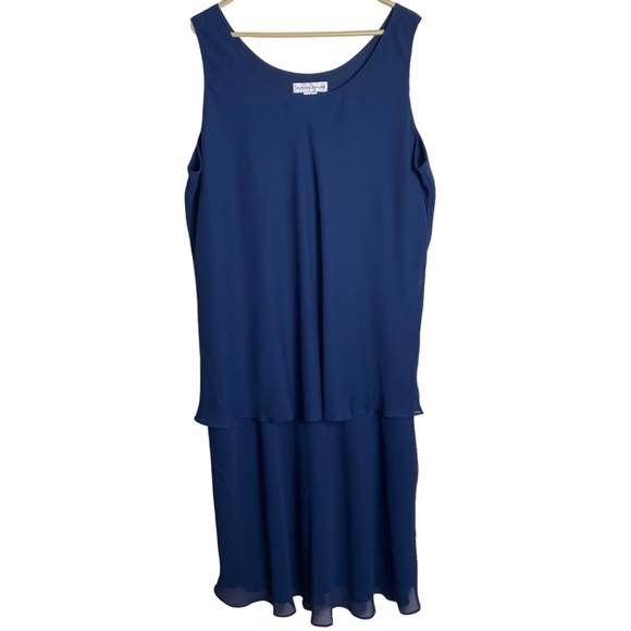 Justin Taylor Dress Women Plus Blue Tiered Layered Bateau Neckline Tent 24W - Picture 1 of 7